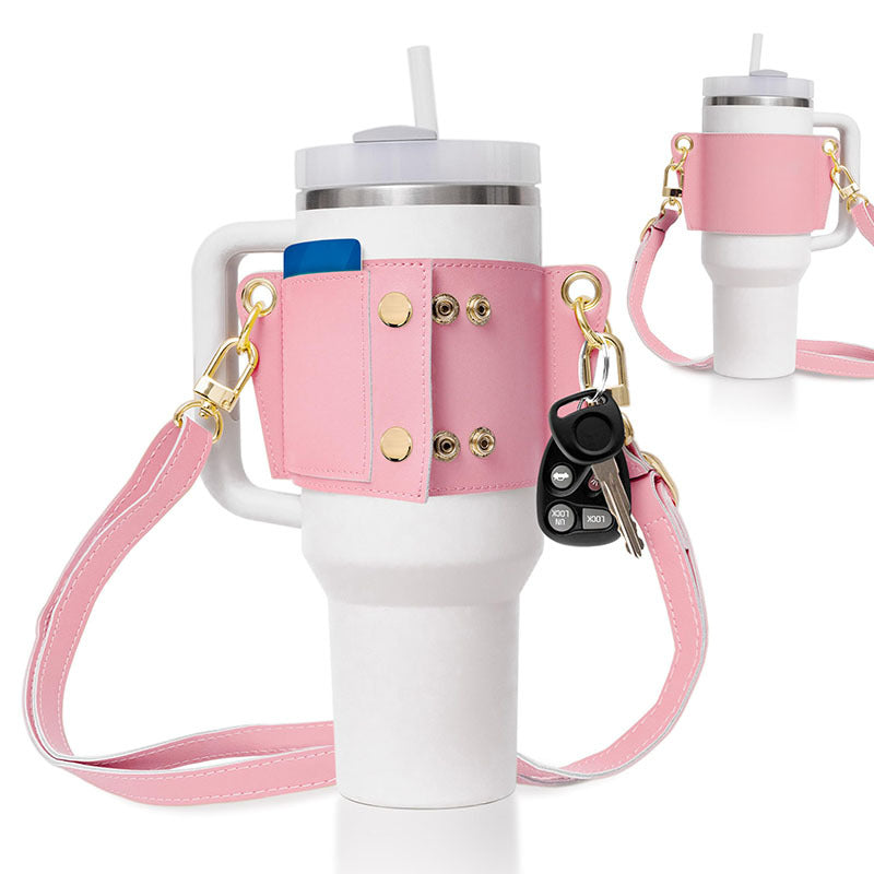 PU Leather Water Bottle Shoulder Strap Handle