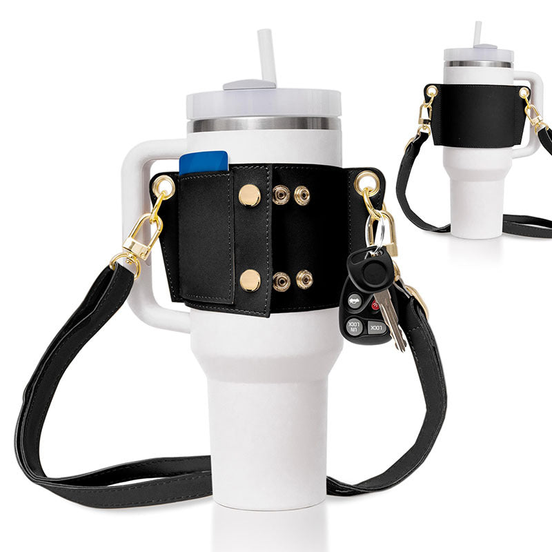 PU Leather Water Bottle Shoulder Strap Handle